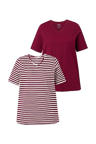 Ulla Popken T-Shirt T-Shirts 2er-Pack Ringel/uni günstig online kaufen