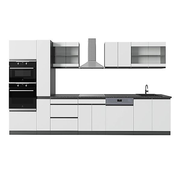 Vicco R-Line Küchenzeile Weiß/Anthrazit 350 cm J-Shapemit Hochschrankohne A günstig online kaufen