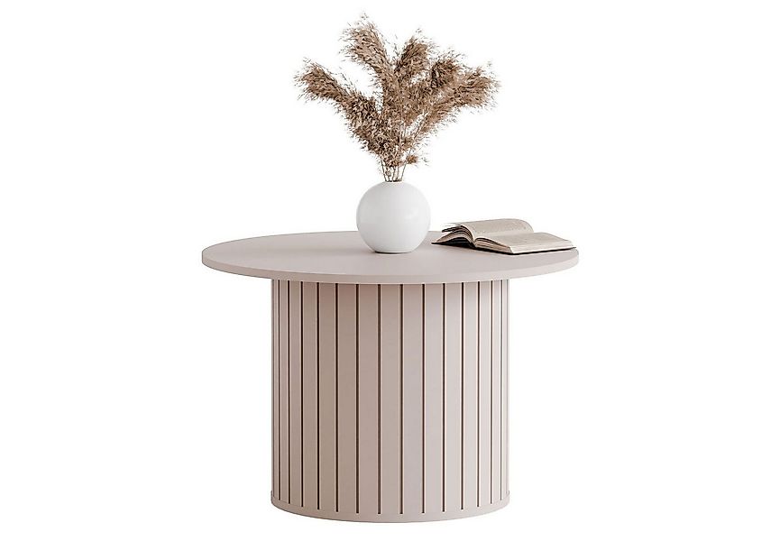 yourhouse24 Couchtisch LINNEA Rund Ø70cm Säule Lamellen Kaschmir/Schwarz (1 günstig online kaufen