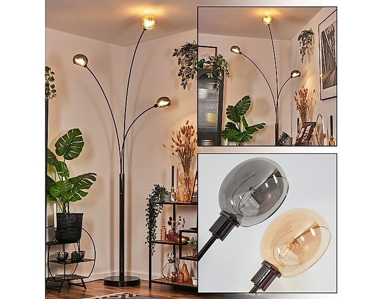 hofstein Stehlampe Stehlampe aus Metall in Schwarz/Chrom/Bernstein/Rauch im günstig online kaufen
