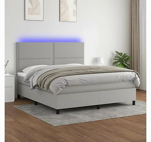 vidaXL Boxspringbett Boxspringbett mit Matratze LED Hellgrau 160x200 cm Sto günstig online kaufen