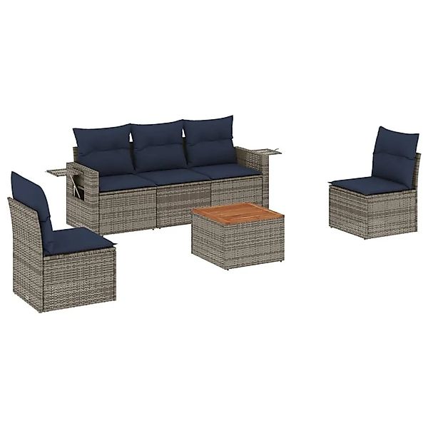vidaXL 6-Tlg Gartensofa-Set mit Kissen Grau Polyrattan 3224507 günstig online kaufen