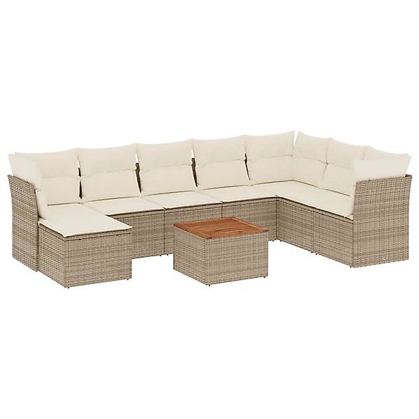 vidaXL 9-Tlg Garten-Sofagarnitur mit Kissen Beige Poly Rattan 3256114 günstig online kaufen