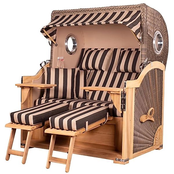 bene,iving Strandkorb Komplettset Königssee Teak Bullauge PE Grau Modell 58 günstig online kaufen