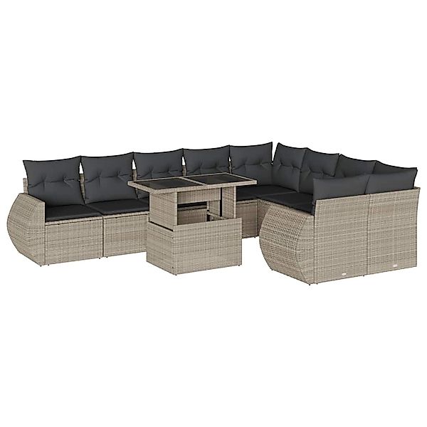 vidaXL 10-Tlg Garten-Sofagarnitur mit Kissen Hellgrau Poly Rattan 3268762 günstig online kaufen