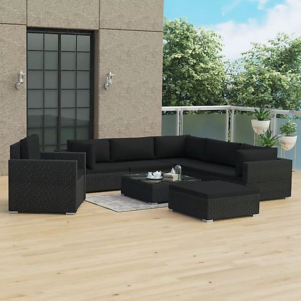 8-tlg. Garten-lounge-set Mit Auflagen Poly Rattan Schwarz günstig online kaufen