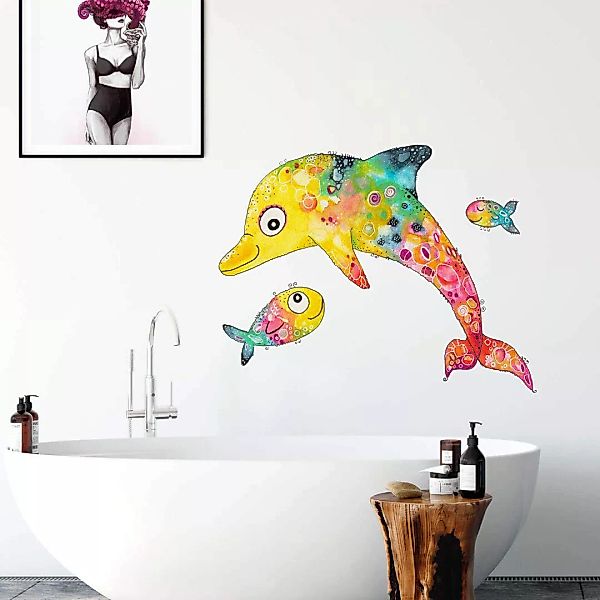 Wall-Art Wandtattoo "Lebensfreude Delfin Fische", (1 St.) günstig online kaufen