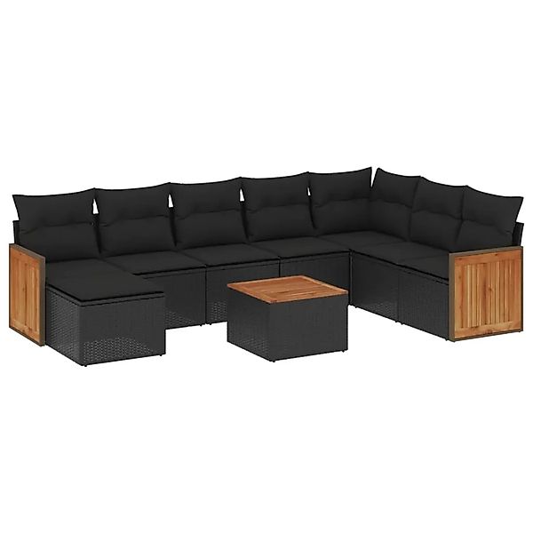 vidaXL 9-Tlg Garten-Sofagarnitur mit Kissen Schwarz Poly Rattan 3260333 günstig online kaufen