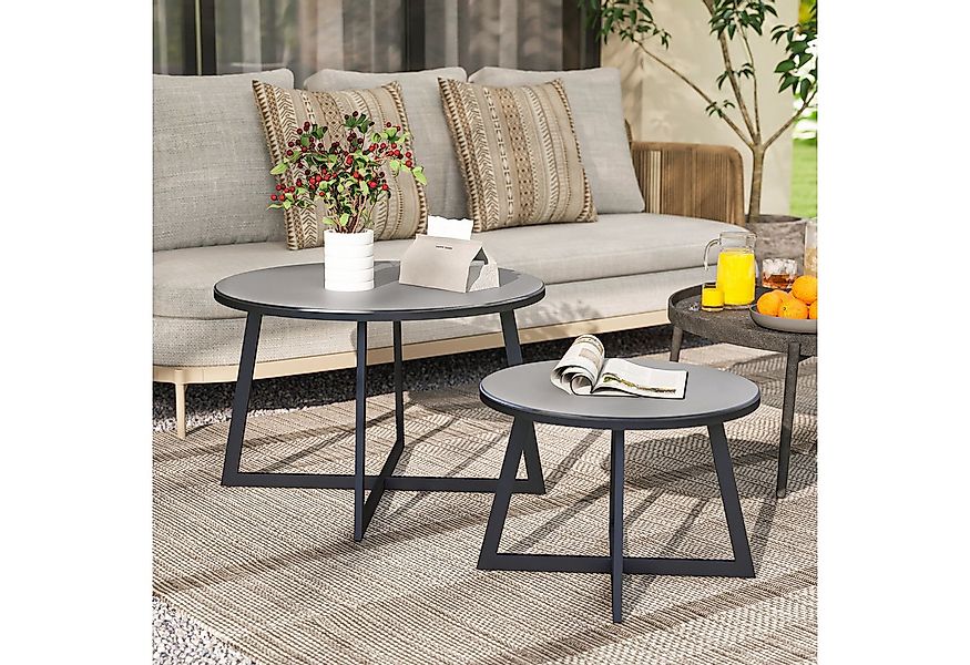 Outsunny Gartentisch mit X-Beine, Glasplatte, aus Stahl (Stapelbar Balkonti günstig online kaufen