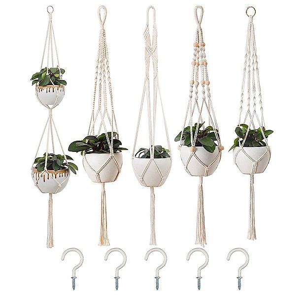 NUODWELL Blumenampel 5 Stück Makramee Blumenampel, Boho Deko Baumwollseil H günstig online kaufen