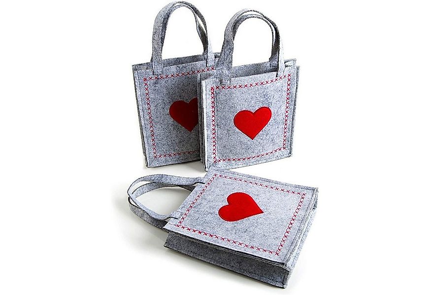 Logbuch-Verlag Dekofigur 3 kleine HERZ FILZTASCHEN rot grau18x20x5cm mit He günstig online kaufen