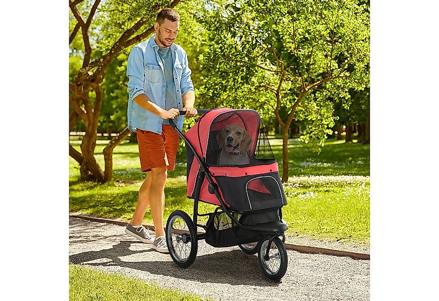 PawHut Hundebuggy klappbar, mit geländegängige Gummiräder, Kissen, Netzfens günstig online kaufen