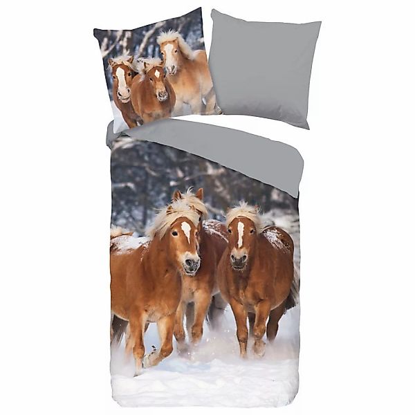 good morning Kinderbettwäsche »Happy horses«, Biber, 135x200, Weich, Warm, günstig online kaufen