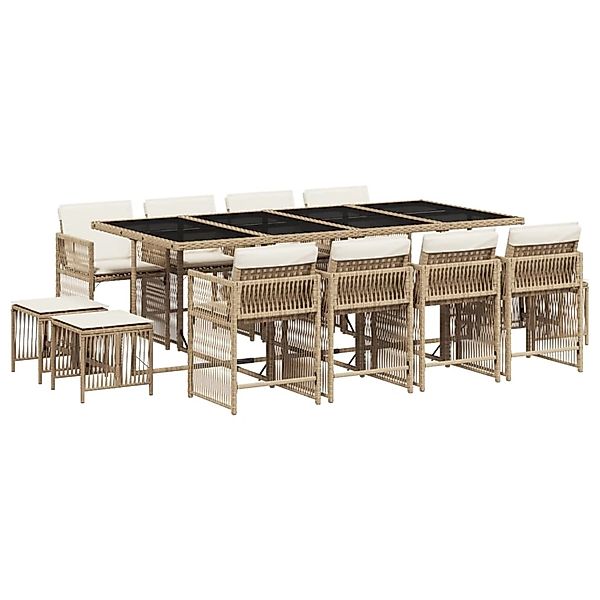 vidaXL 13-Tlg Garten-Essgruppe mit Kissen Beige Poly Rattan 3211702 günstig online kaufen