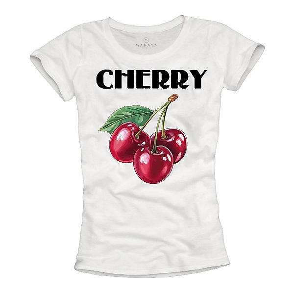 MAKAYA Kurzarmshirt Damen Baumwolle Kirschen Motiv günstig online kaufen