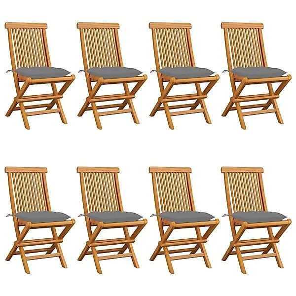 vidaXL Gartenstühle mit Grauen Kissen 8 Stk Massivholz Teak 3072933 günstig online kaufen
