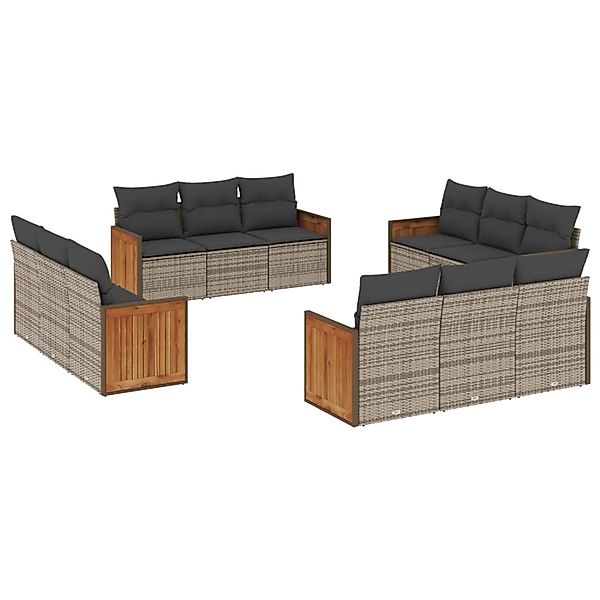 vidaXL 12-Tlg Garten-Sofagarnitur mit Kissen Grau Poly Rattan 3259918 günstig online kaufen