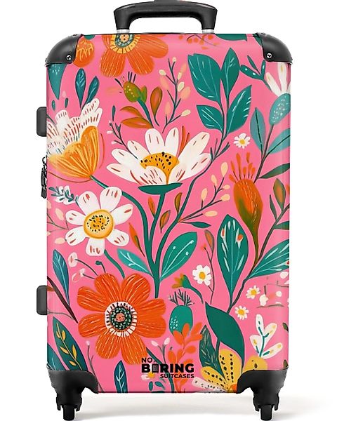 NoBoringSuitcases.com© Hartschalen-Trolley Feldblumen mit rosa Hintergrund günstig online kaufen