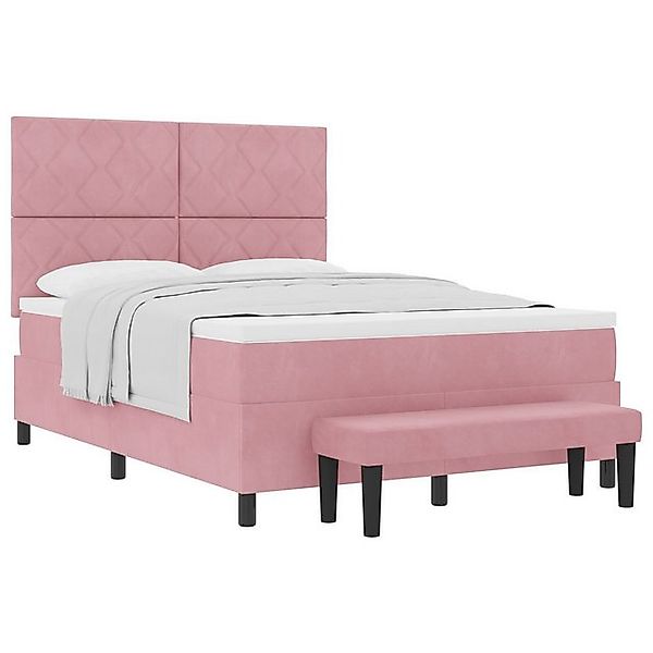 vidaXL Bett Boxspringbett mit Matratze & Bank Pink 140x190 cm Samt (2-tlg) günstig online kaufen
