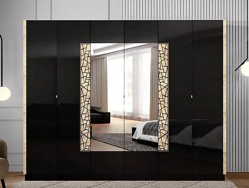 JVmoebel Kleiderschrank Schwarzer Kleiderschrank Schlafzimmer Schrank Spieg günstig online kaufen