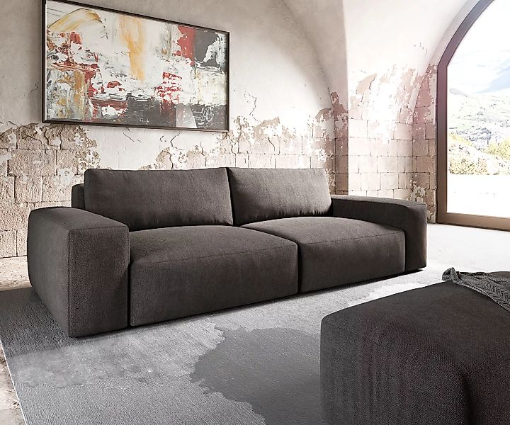 Big-Sofa Lanzo XL 270x130 cm Mikrofaser Khakibraun mit Hocker günstig online kaufen