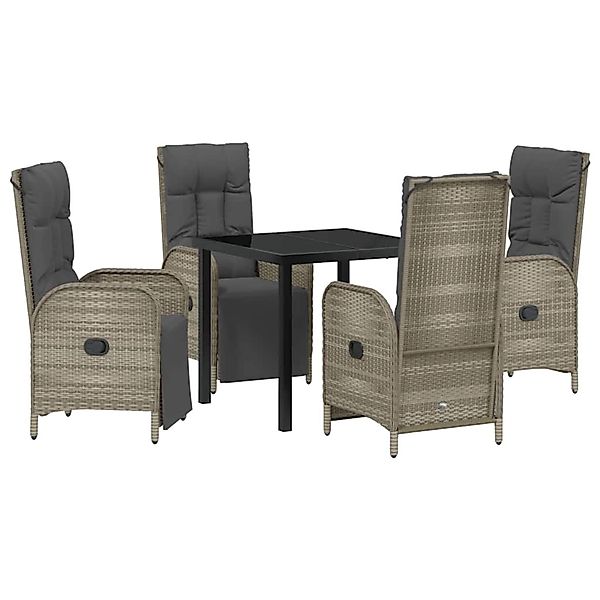 vidaXL Garten Essgruppe mit Kissen 5-Tlg Grau Poly Rattan 3380135 günstig online kaufen