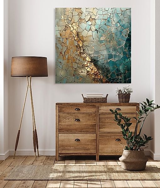 queence Acrylglasbild »Goldenes Mosaik«, Abstrakt-Abstrakte-Formen-Gemälde- günstig online kaufen