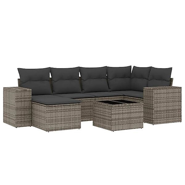 vidaXL 7-Tlg Garten-Sofagarnitur mit Kissen Grau Poly Rattan 3255207 günstig online kaufen