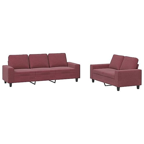 vidaXL Sofa, 2-tlg. Sofagarnitur Weinrot Stoff günstig online kaufen