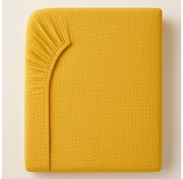 Sandiik Spannbettlaken Musselin Spannbettlaken mit Gummizug Gelb, Gummizug: günstig online kaufen