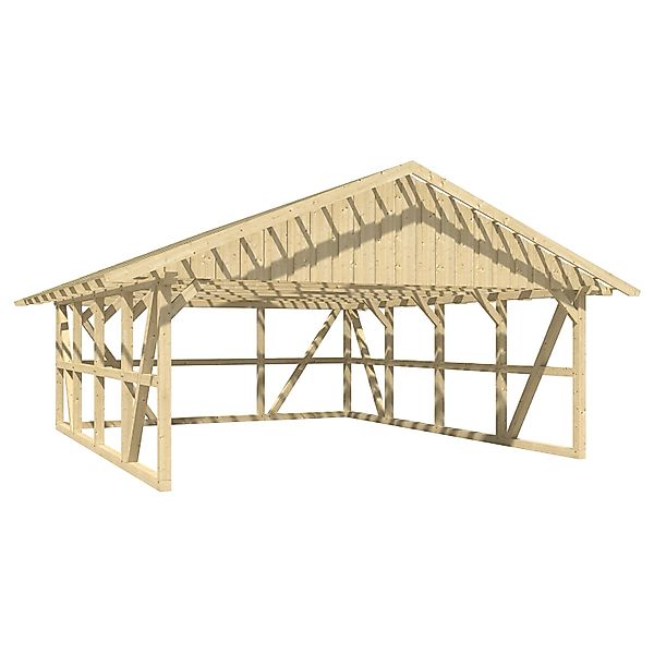 Skan Holz Carport Schwarzwald m. Dachlattung u. Rückwand 684 x 772 cm Natur günstig online kaufen