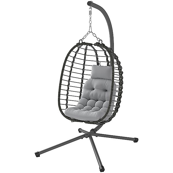Outsunny Hängender Rattansessel mit Haken, Gepolstertem Kissen und Kopfstüt günstig online kaufen