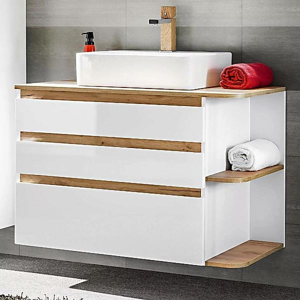 Badezimmer Waschtisch mit Keramik-Waschbecken CAMPOS-56, Hochglanz weiß mit günstig online kaufen
