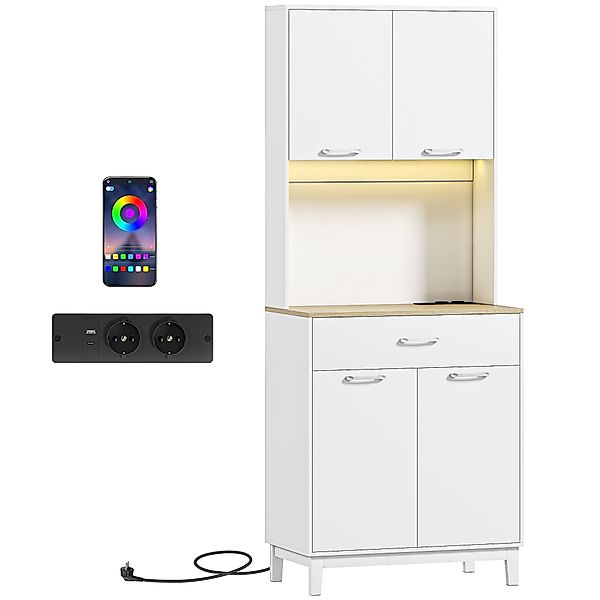 HOMCOM Anrichte Küche, Vorratsschrank mit LED-Licht und Ladestation mit USB günstig online kaufen