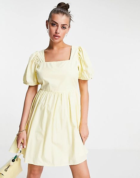 Vero Moda – Minikleid aus Bio-Baumwolle in Gelb mit eckigem Ausschnitt und günstig online kaufen