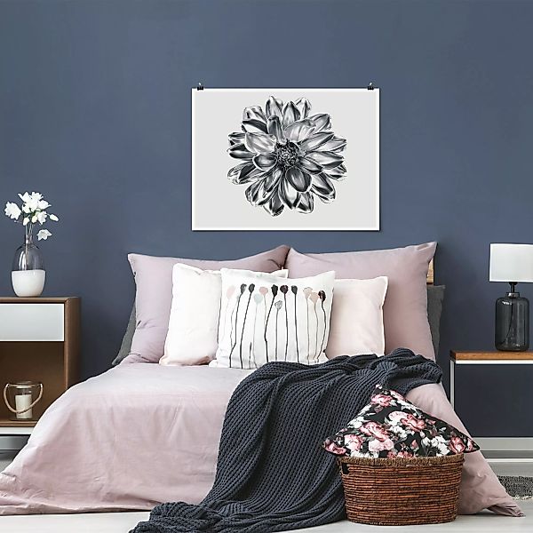 Poster Dahlie Blume Silber Metallic günstig online kaufen