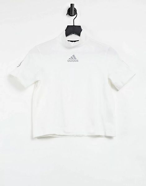 adidas – Training – Hochgeschlossenes, kurzes T-Shirt in Weiß günstig online kaufen