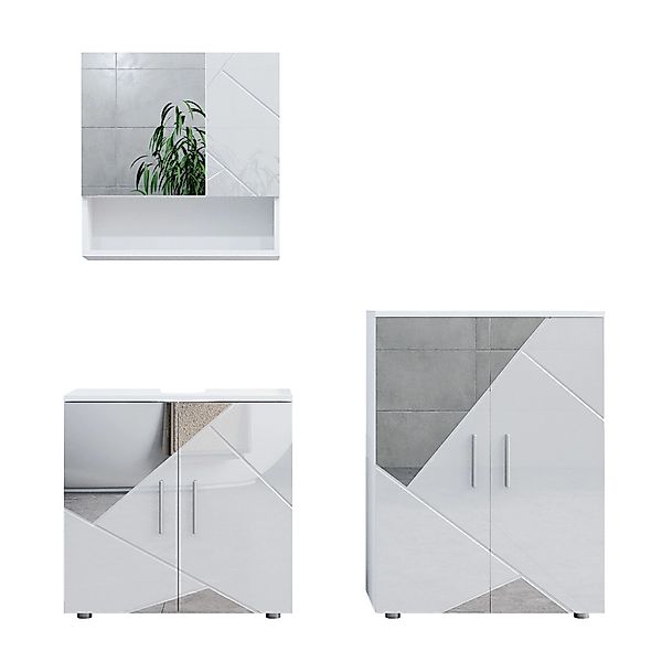 Vicco Badmöbel-Set Irma Weiß Hochglanz 3 Teile mit Unterschrank 60 cm Opt 2 günstig online kaufen