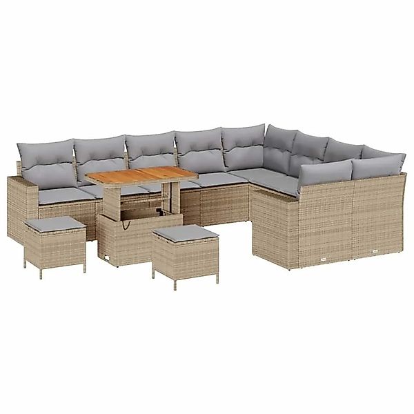 vidaXL Gartensofa-Set mit Kissen 13 Stk Beige und Hellgrau Poly-Rattan 3363 günstig online kaufen