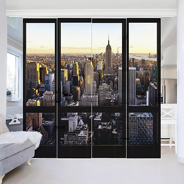Schiebegardinen Set Architektur & Skyline Fensterblick am Abend über New Yo günstig online kaufen