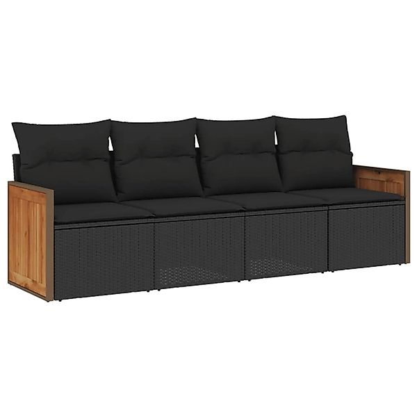vidaXL 4-Tlg Garten-Sofagarnitur mit Kissen Schwarz Poly Rattan 3227448 günstig online kaufen