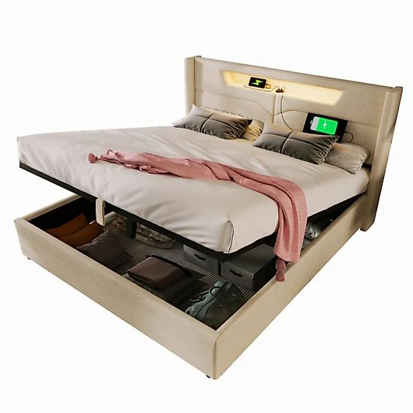 REDOM Polsterbett LED Doppelbett mit USB Typ C Ladefunktion, 140 x 200 cm,o günstig online kaufen