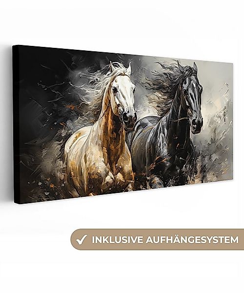 OneMillionCanvasses® Leinwandbild Panorama Pferde - Schwarz - Weiß - Tiere, günstig online kaufen