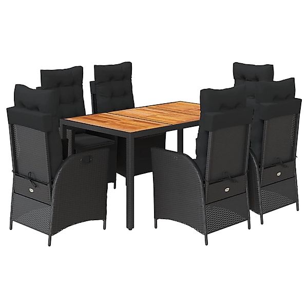 vidaXL 7-Tlg Garten-Essgruppe mit Kissen Schwarz Poly Rattan 3213341 günstig online kaufen