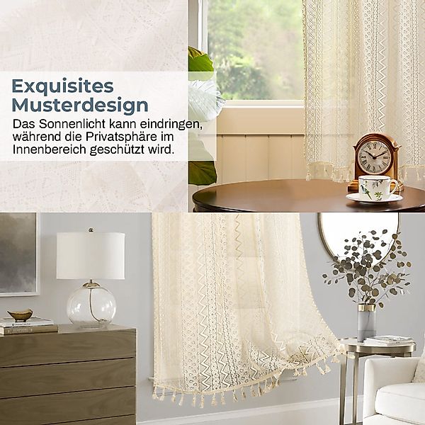 Qelus Gardine Boho Halbtransparent Gardinen Vintage günstig online kaufen