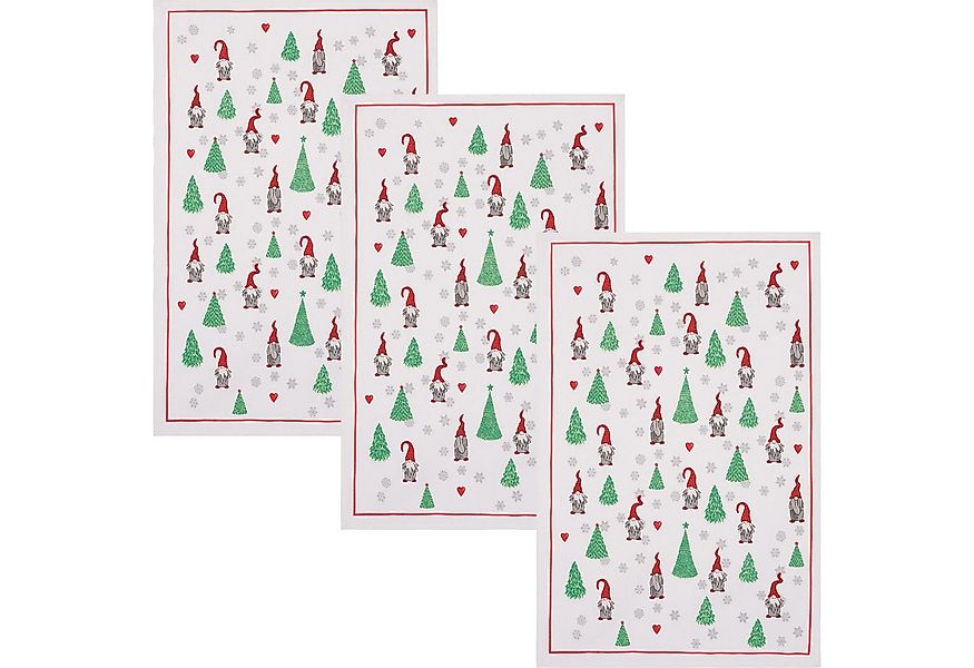 Kracht Geschirrtuch Geschirrtuch "Wichtelwald" im 3er-Pack, Baumwolle Motiv günstig online kaufen