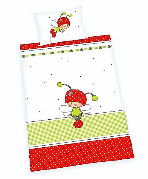 Herding Babybettwäsche 100x135cm Lara Käferchen Rot Grün, Renforcé, 2 teili günstig online kaufen