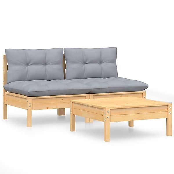 vidaXL 3-Tlg Garten-Lounge-Set mit Grauen Kissen Kiefernholz 3095997 günstig online kaufen
