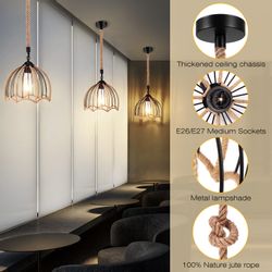BlingBin Pendelleuchte Retro Hanfseil Pendelleuchte, E27 günstig online kaufen