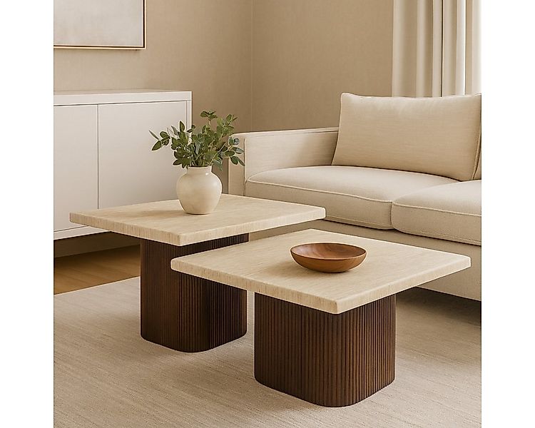 alesvelt Couchtisch Set Alviano Travertin Tischplatten mit edlem Sockel im günstig online kaufen